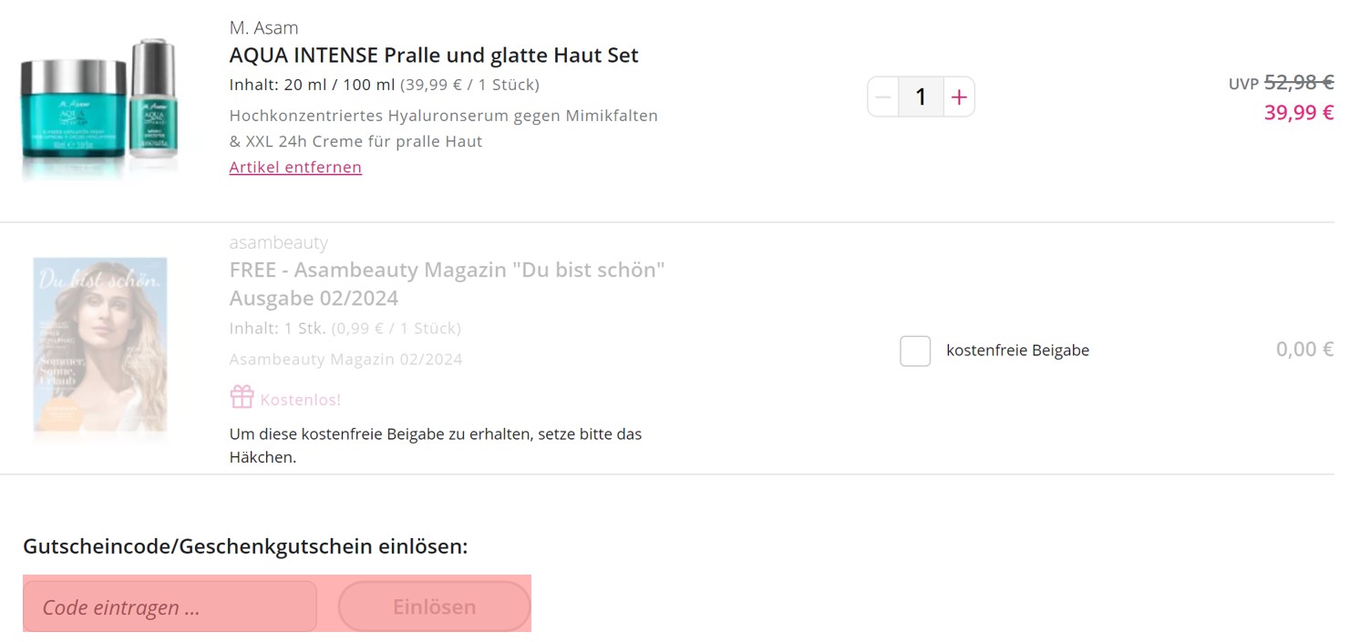 wie ist ein Asambeauty Gutscheincode einzulösen