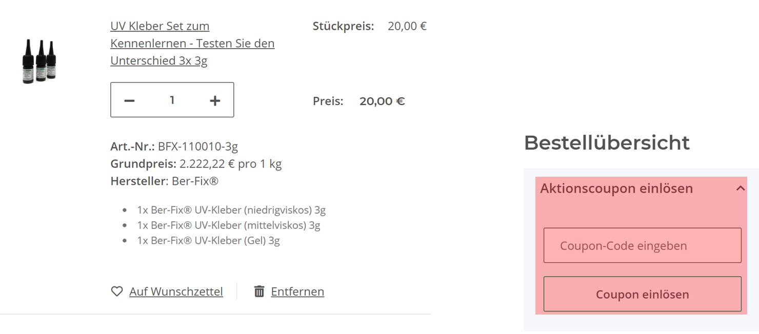 wie ist ein Ber-Fix Klebstoffprodukte Gutscheincode einzulösen