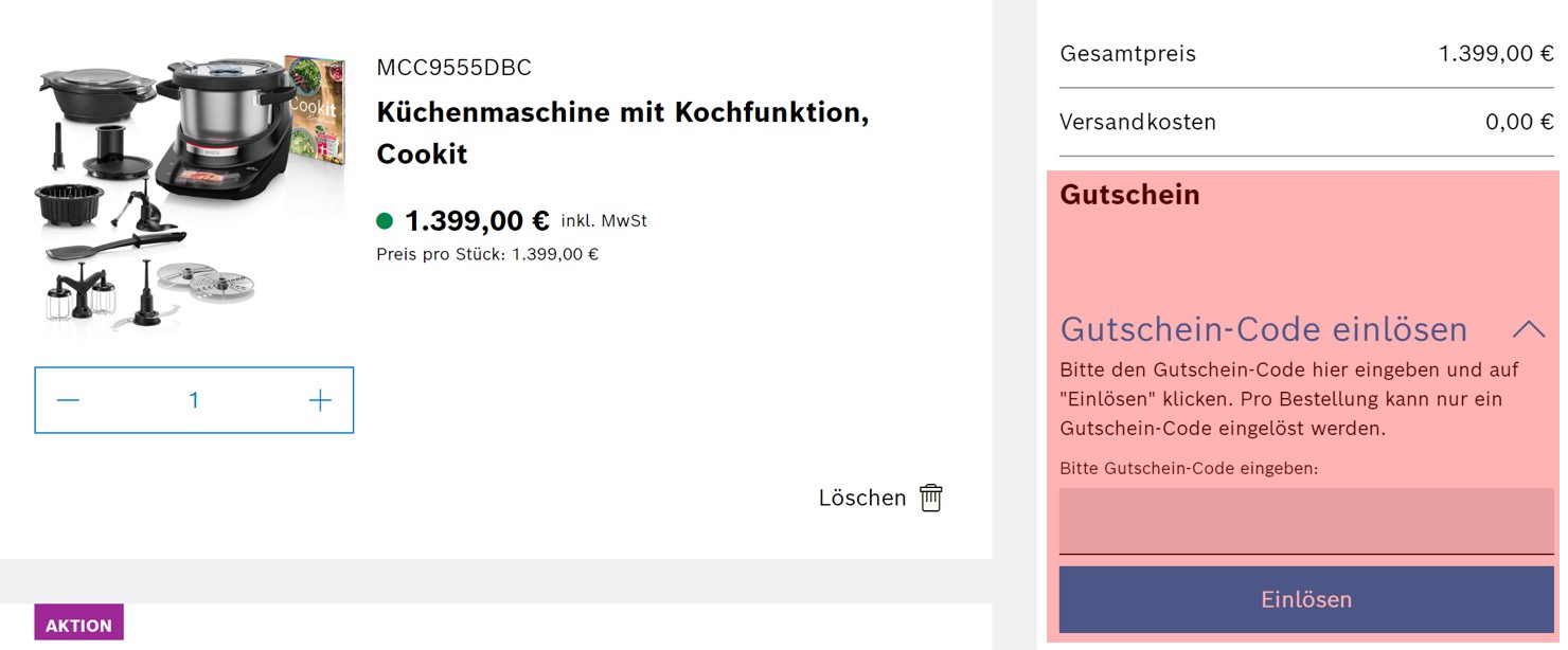 wie ist ein Bosch Hausgeräte Gutscheincode einzulösen