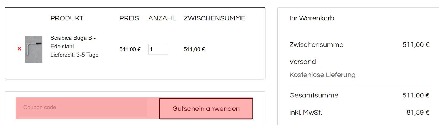 wie ist ein Edelstahl Küchenarmaturen Gutscheincode einzulösen