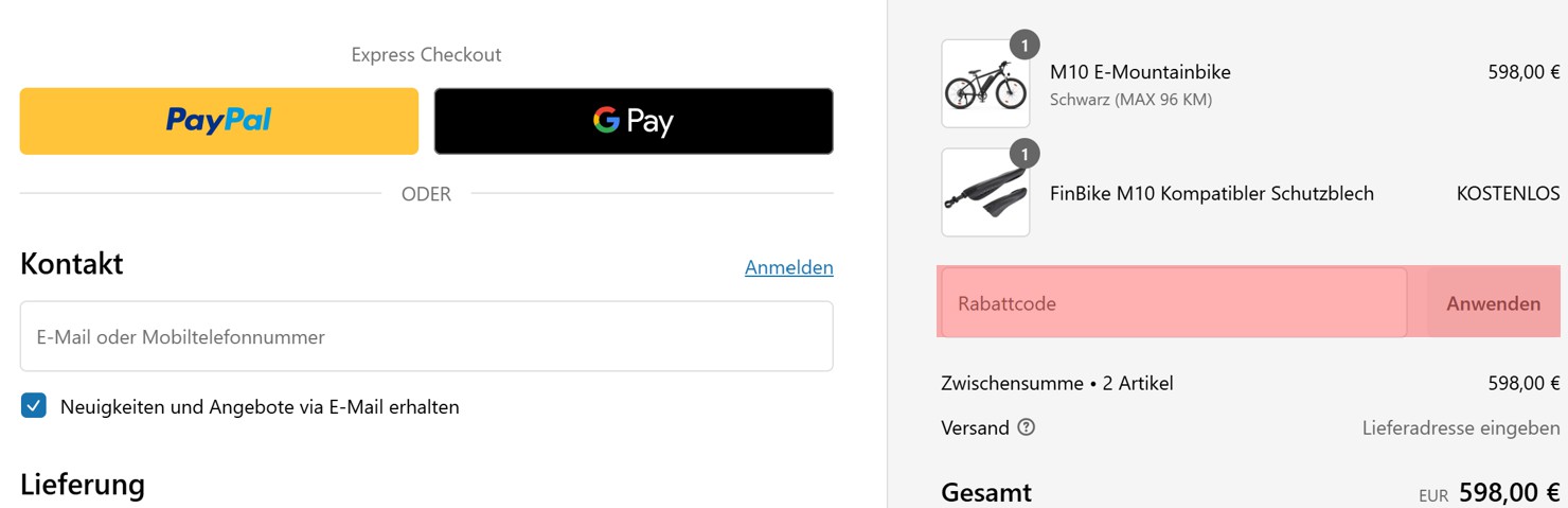 wie ist ein FinBike  Gutscheincode einzulösen