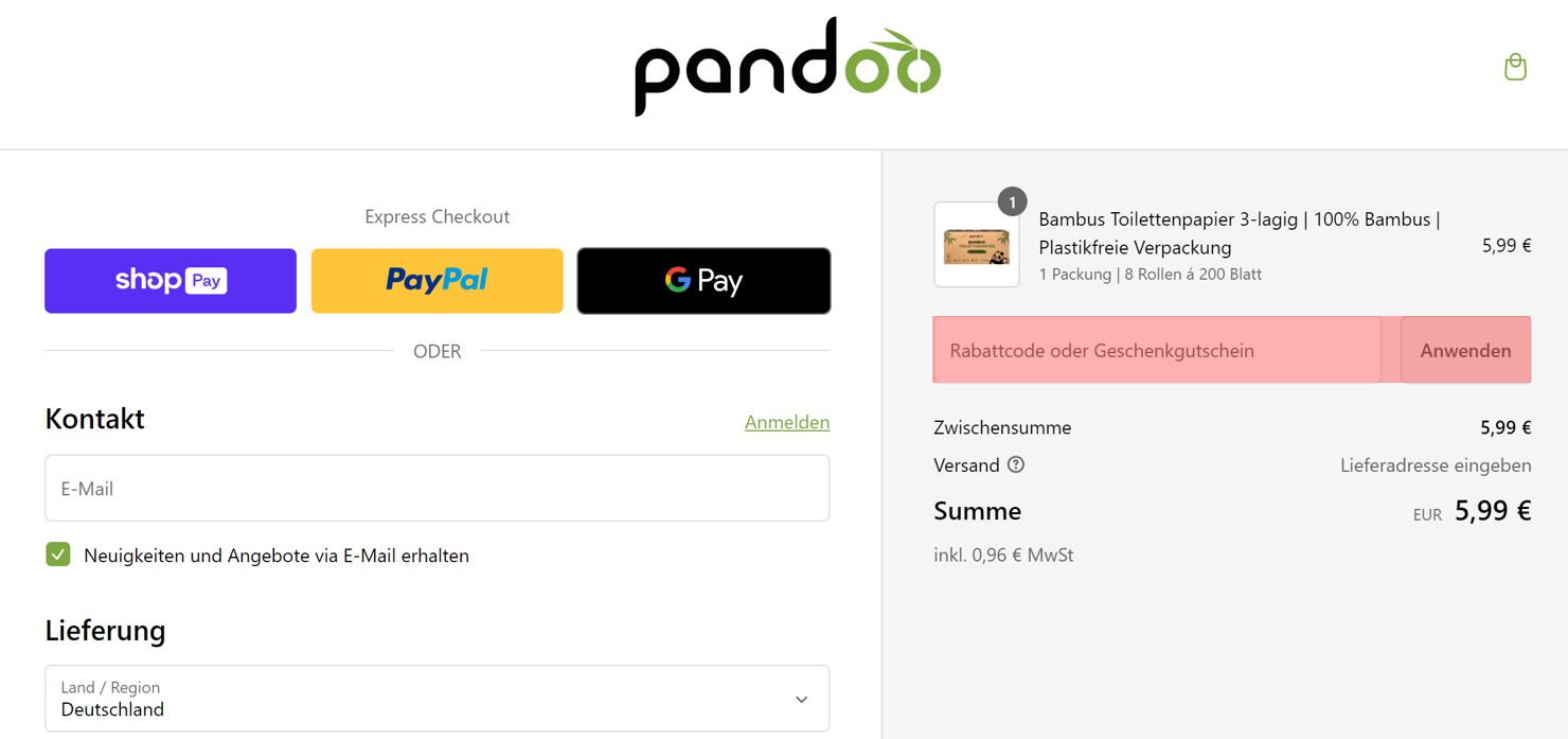 wie ist ein Pandoo Gutscheincode einzulösen