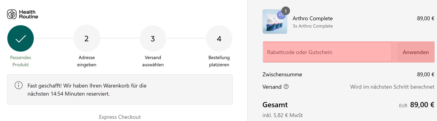 wie ist ein Health Routine Gutscheincode einzulösen