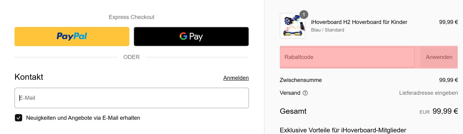 wie ist ein iHoverboard Gutscheincode einzulösen