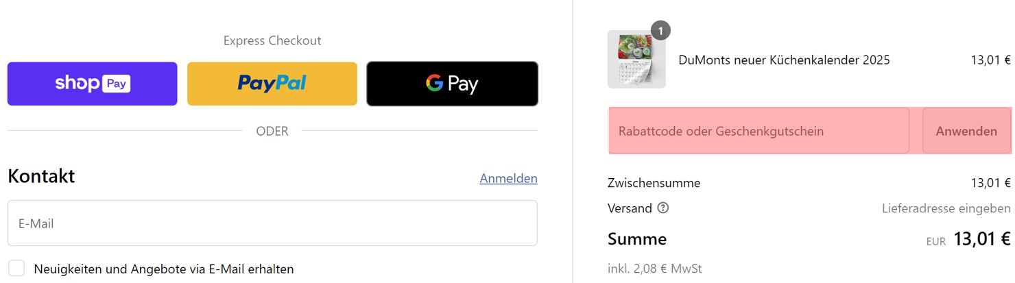 wie ist ein Kalendersale Gutscheincode einzulösen