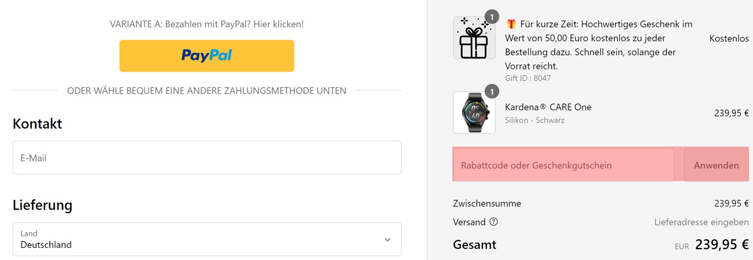 wie ist ein Kardena Gutscheincode einzulösen