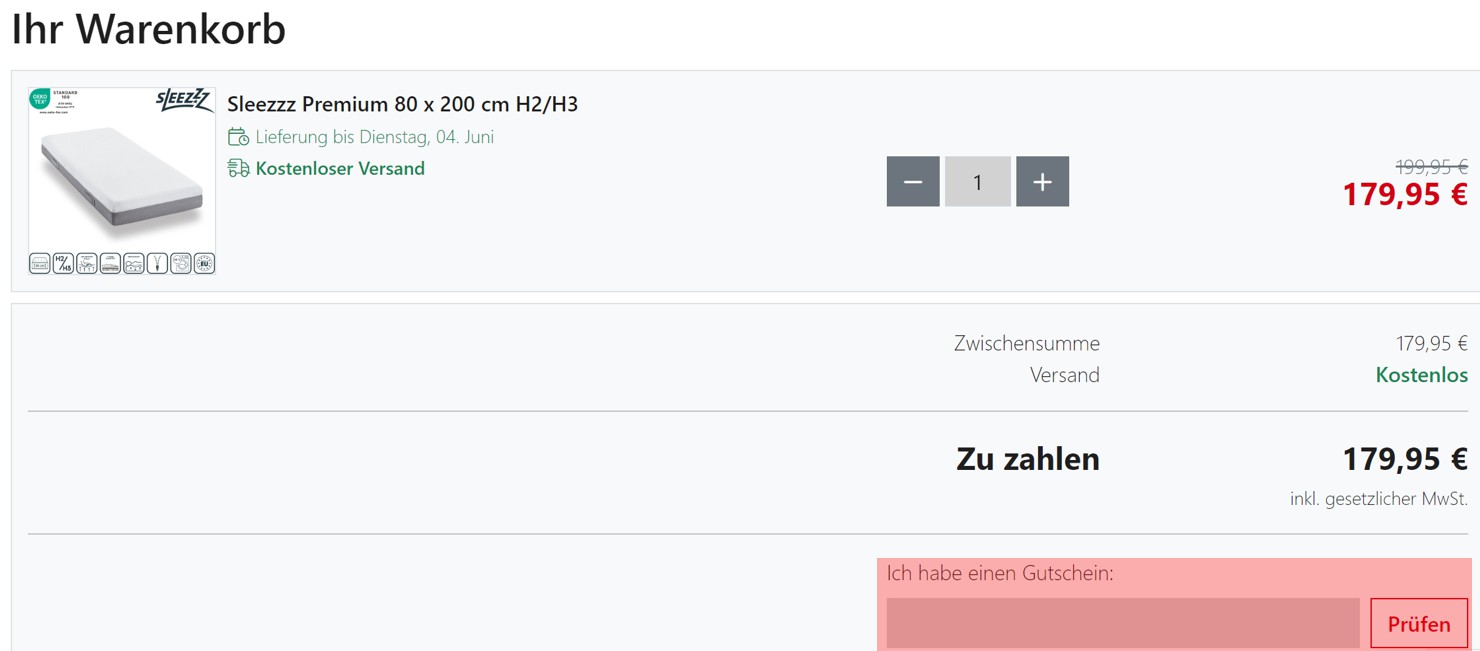 wie ist ein Matratzen Discount Gutscheincode einzulösen
