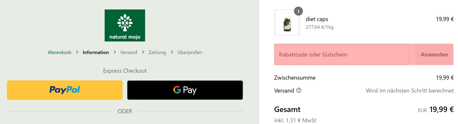 wie ist ein natural mojo  Gutscheincode einzulösen