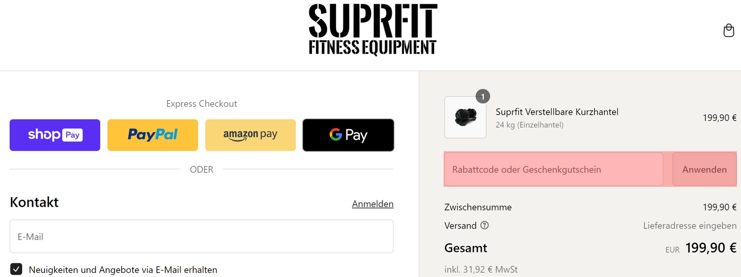 wie ist ein Suprfit Fitness Equipment Gutscheincode einzulösen