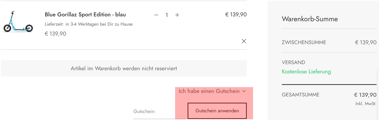 wie ist ein Tretroller Laden Gutscheincode einzulösen