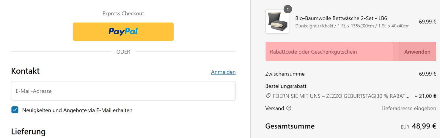 wie ist ein Zezzo Gutscheincode einzulösen