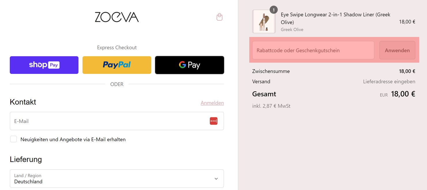 wie ist ein Zoeva cosmetics Gutscheincode einzulösen